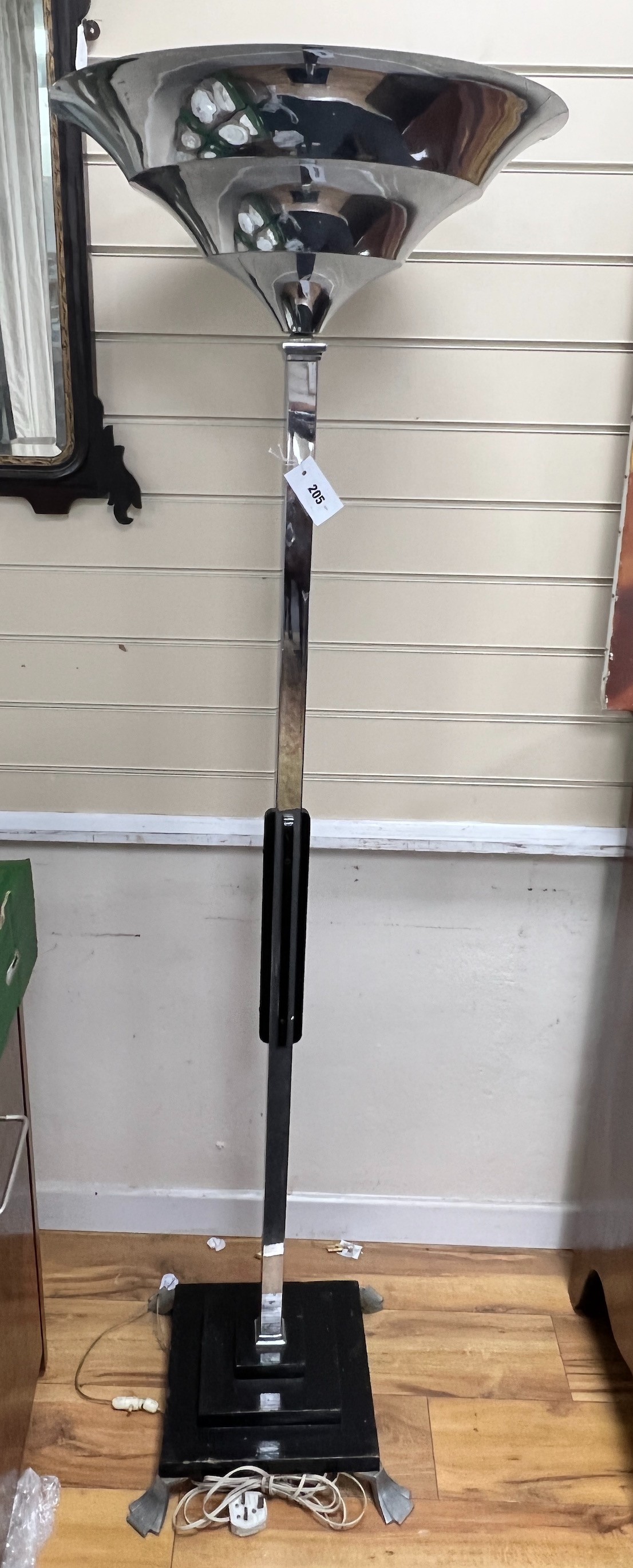 An Art Deco style chrome uplighter, height 172cm